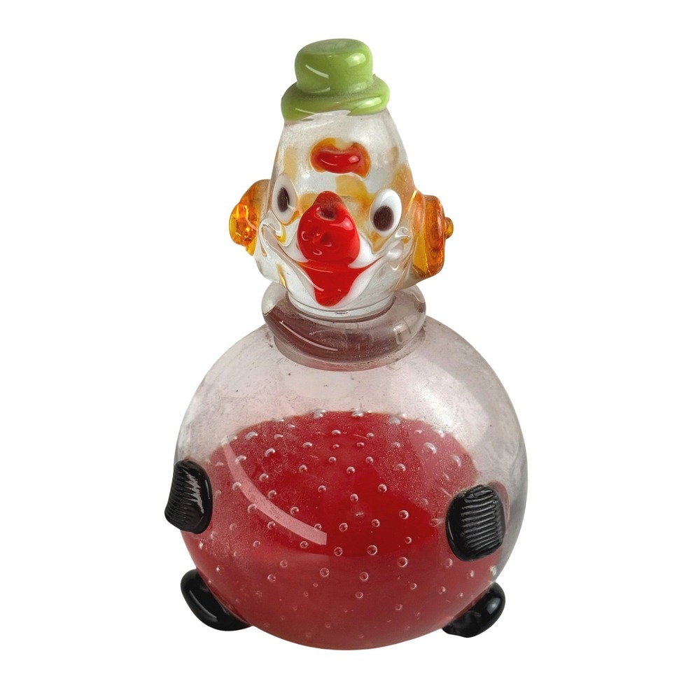 Vintage Murano Style Clown Paperweight Red Bullicante Bubble Glass MCM 4.75"